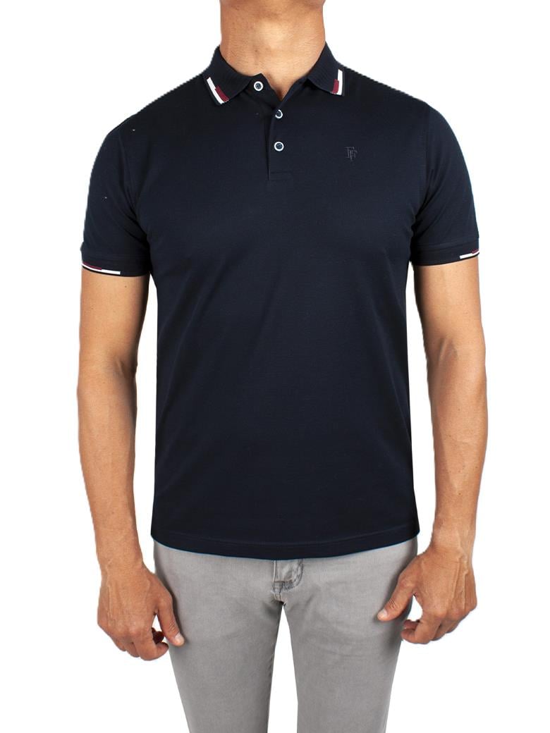 Regular Fit Yaka Detaylı Merserize %100 Pamuk Koyu Lacivert Polo Tişört