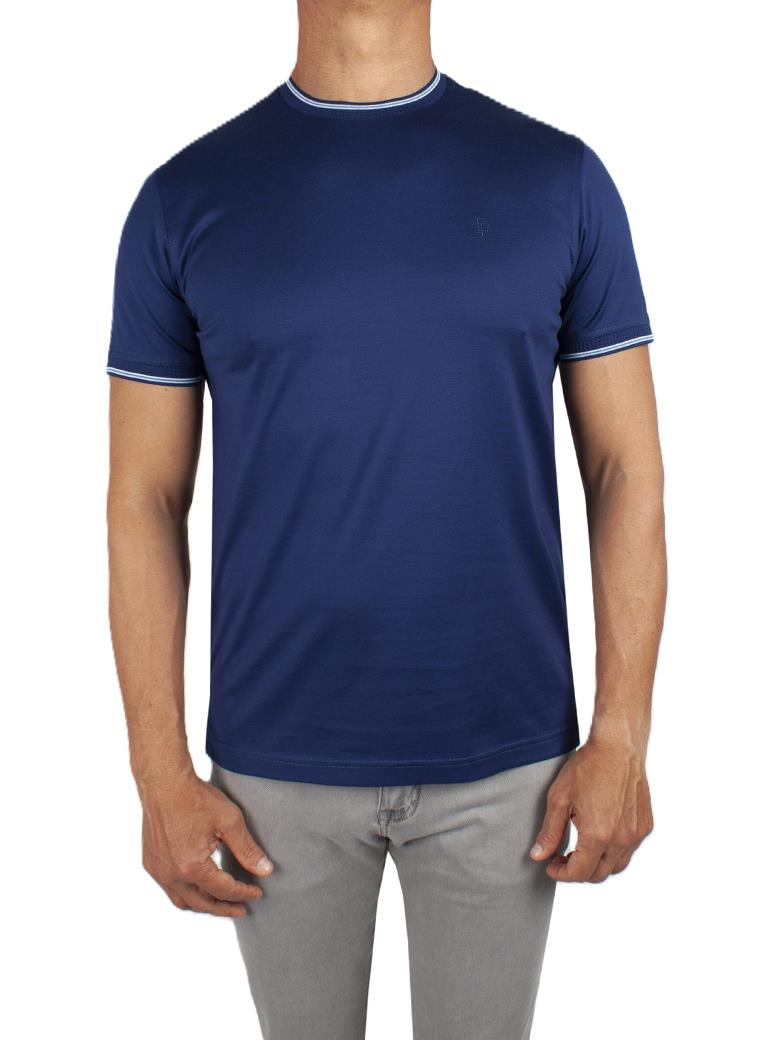 Regular Fit Yaka Detaylı Merserize %100 Pamuk Açık Lacivert Bisiklet Yaka Tişört