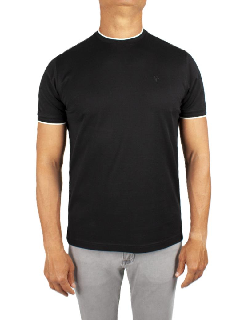 Regular Fit Yaka Detaylı Merserize %100 Pamuk Siyah Bisiklet Yaka Tişört