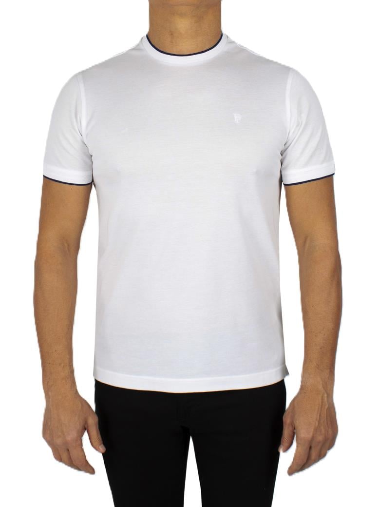 Regular Fit Yaka Detaylı Merserize %100 Pamuk Beyaz Bisiklet Yaka Tişört