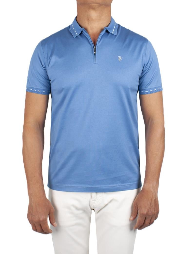 Regular Fit Yaka Detaylı Merserize %100 Pamuk Fermuarlı İndigo Polo Tişört