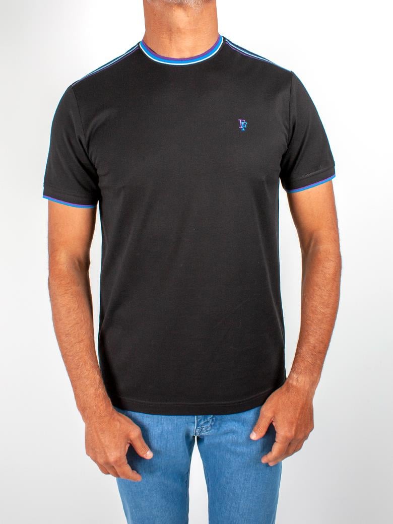Regular Fit Yaka Detaylı Merserize %100 Pamuk Siyah Bisiklet Yaka Tişört