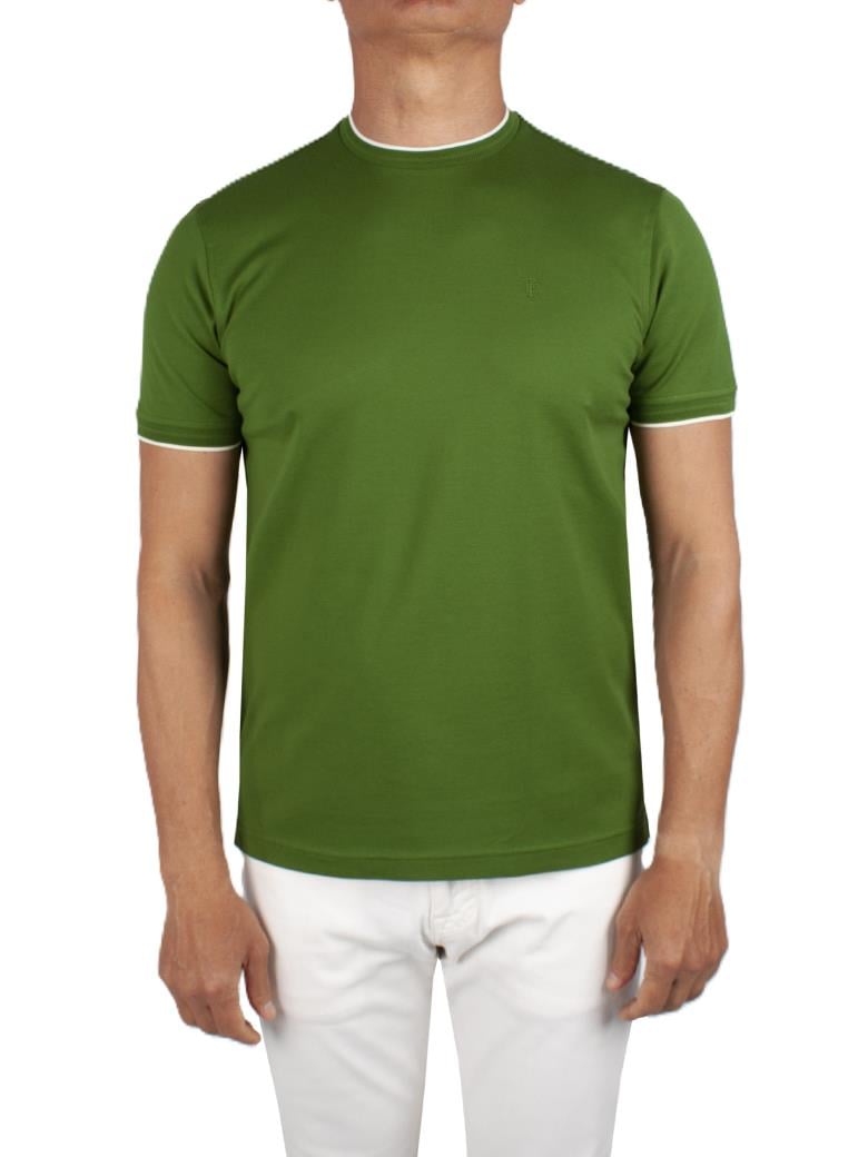 Regular Fit Yaka Detaylı Merserize %100 Pamuk Yeşil Bisiklet Yaka Tişört