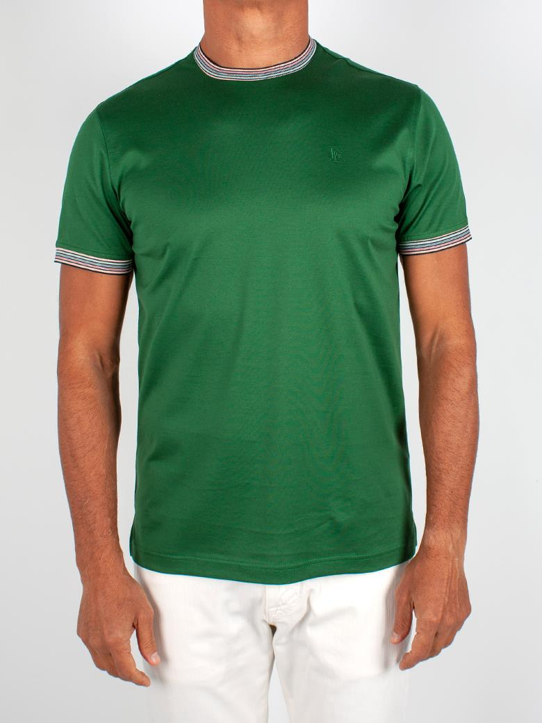 Regular Fit Yaka Detaylı Merserize %100 Pamuk Yeşil Bisiklet Yaka Tişört