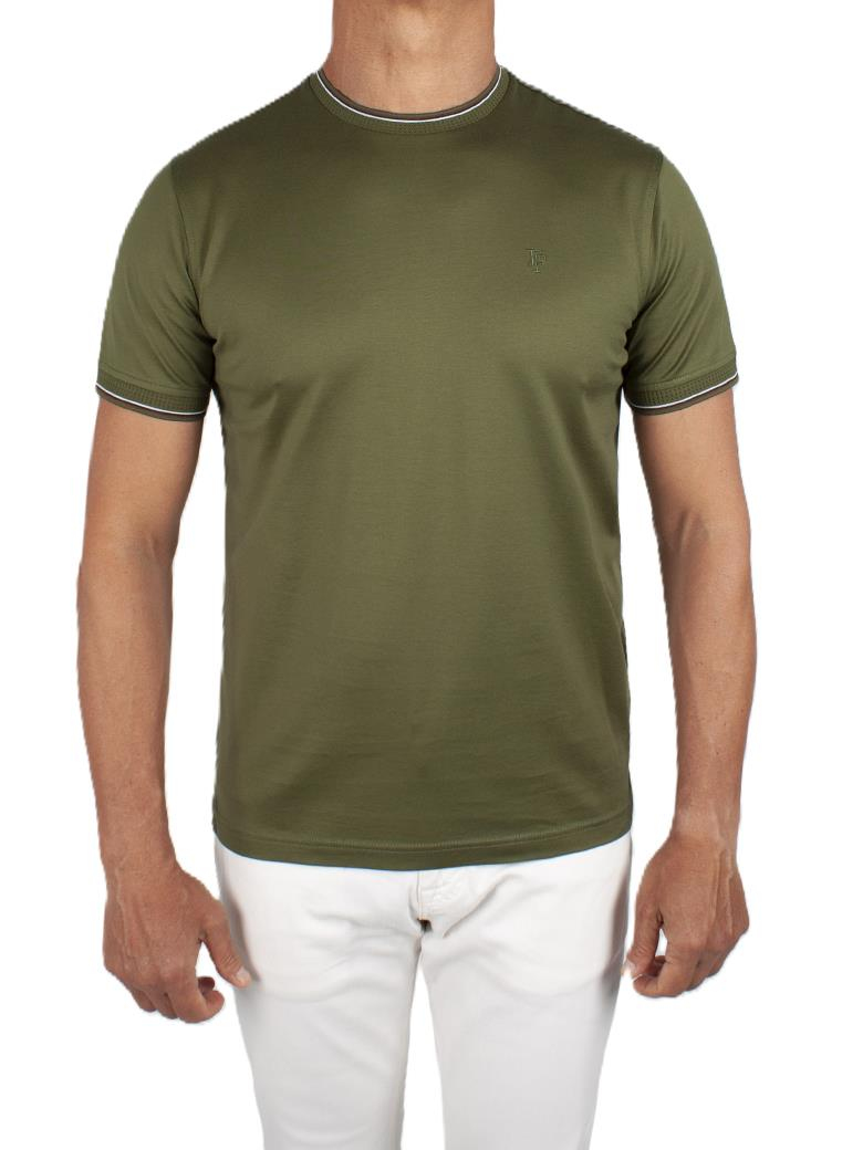 Regular Fit Yaka Detaylı Merserize %100 Pamuk Yeşil Bisiklet Yaka Tişört