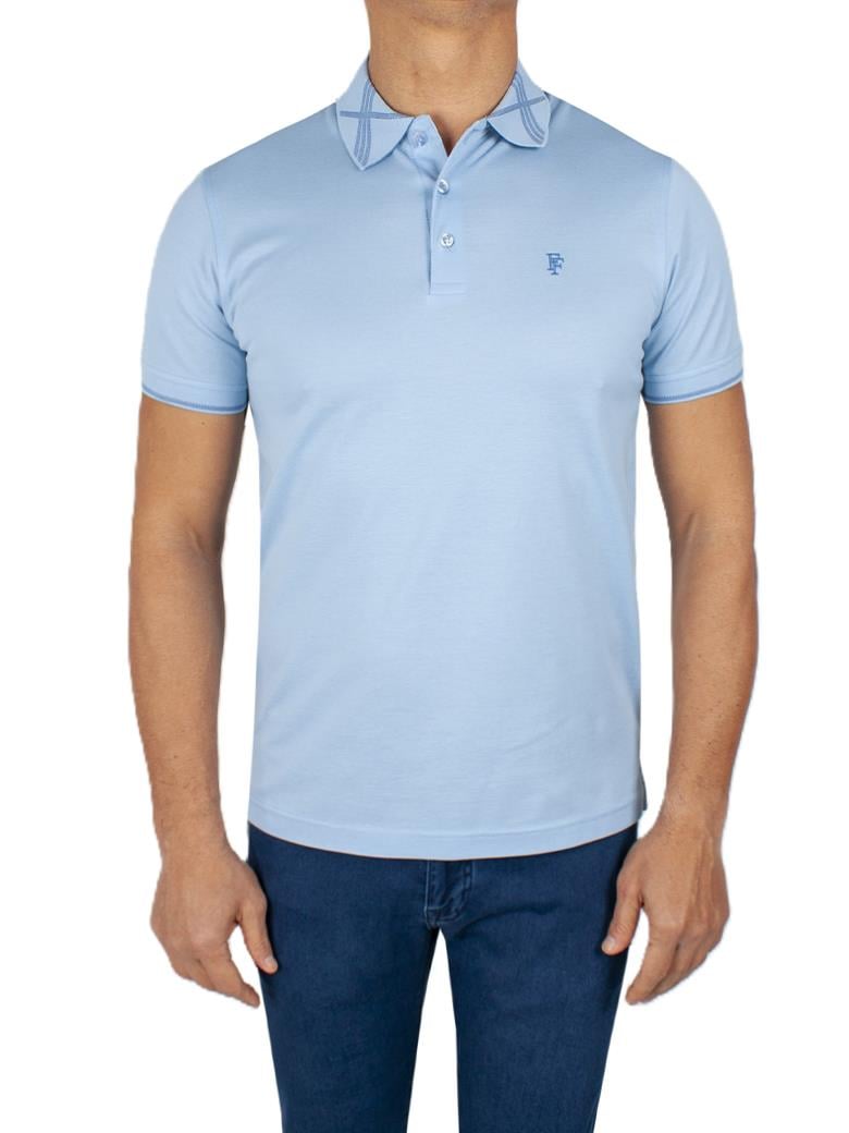 Regular Fit Yaka Detaylı Merserize %100 Pamuk Açık Mavi Polo Tişört