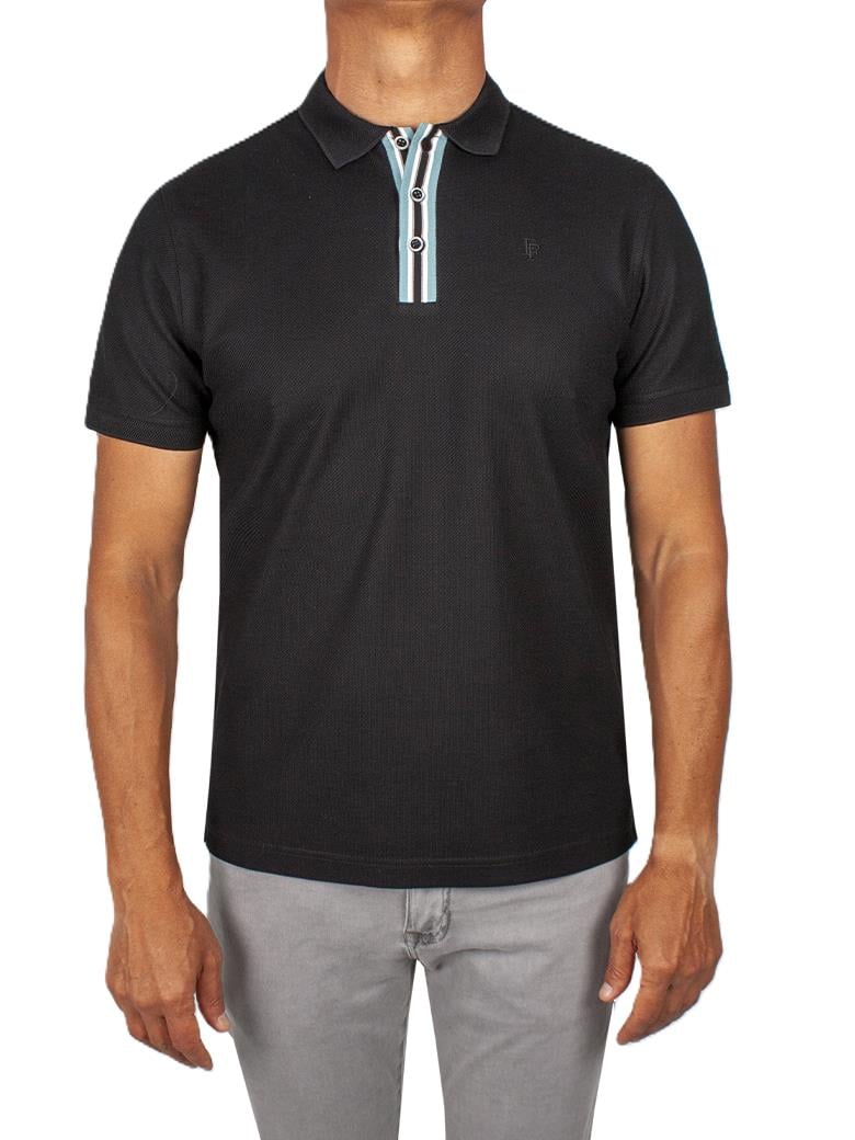 Regular Fit Yaka Detaylı Merserize %100 Pamuk Siyah Polo Tişört