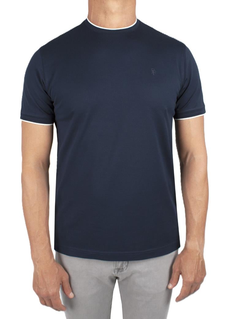 Regular Fit Yaka Detaylı Merserize %100 Pamuk Koyu Lacivert Bisiklet Yaka Tişört
