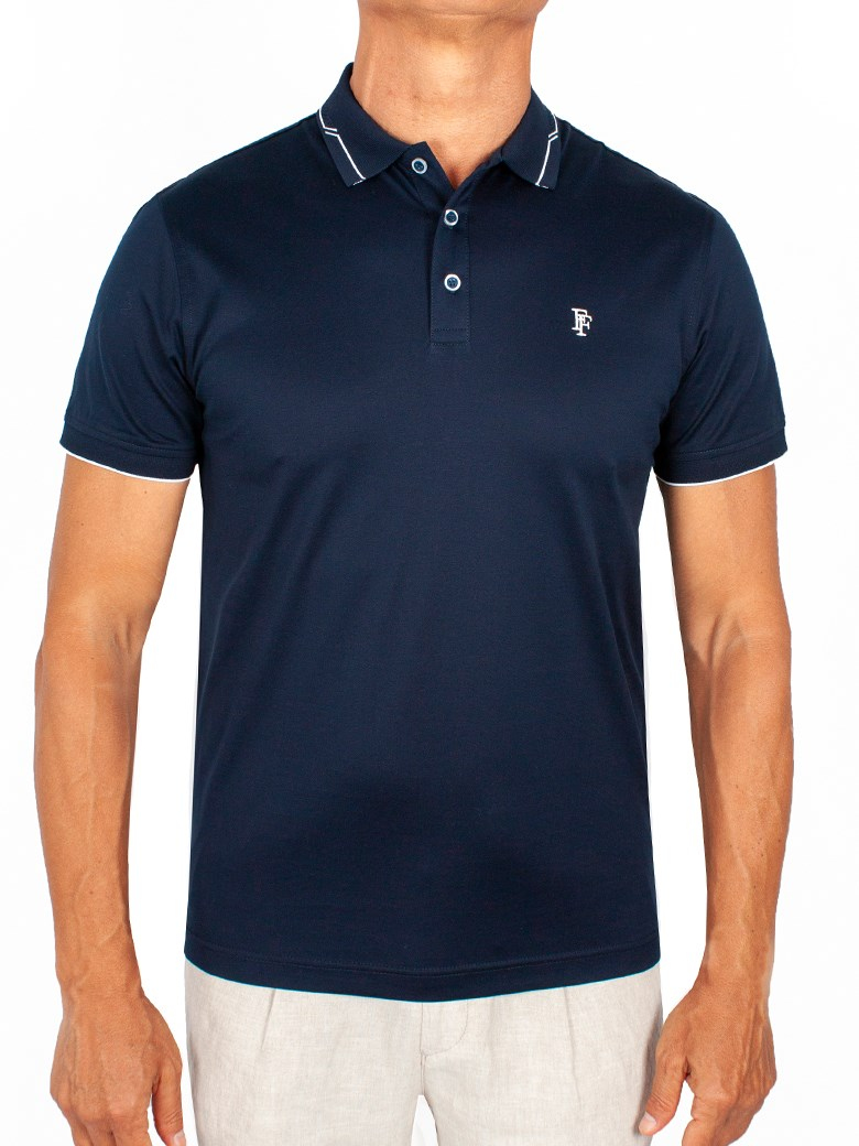 Regular Fit Yaka Detaylı Merserize %100 Pamuk Koyu Lacivert Polo Tişört