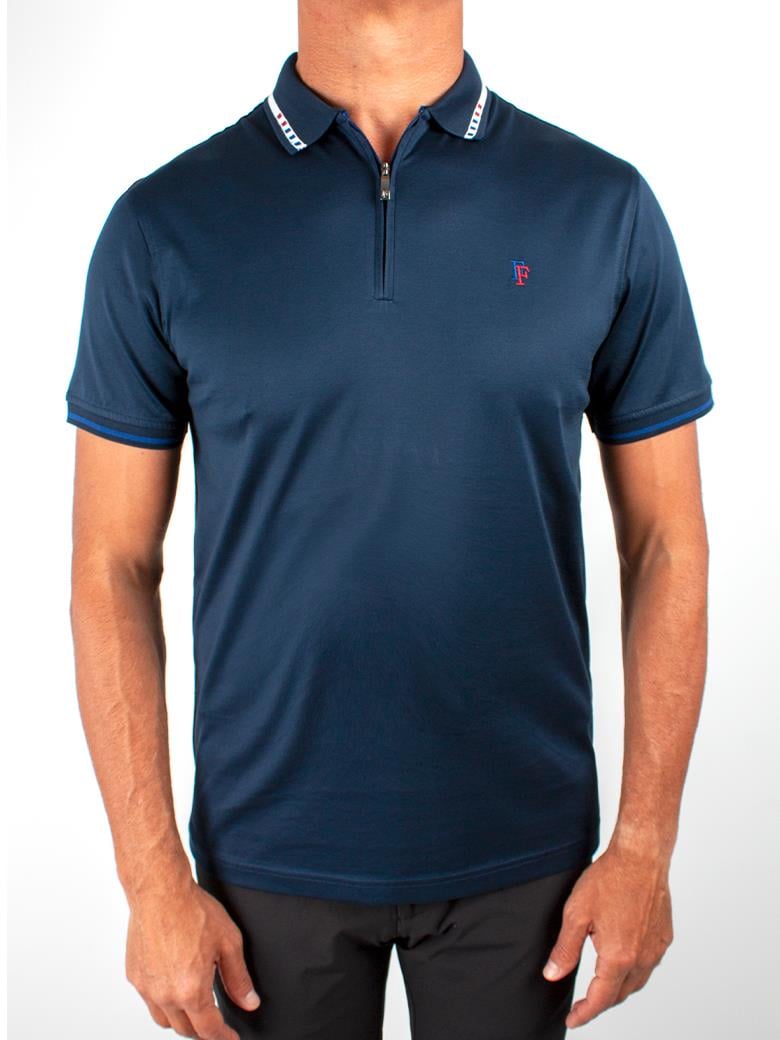Regular Fit Yaka Detaylı Merserize %100 Pamuk Fermuarlı Lacivert Polo Tişört