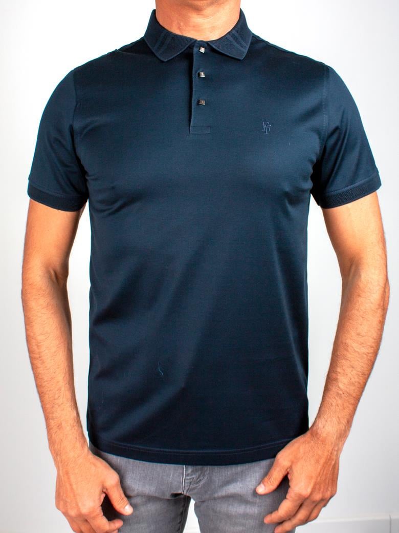 Regular Fit Yaka Detaylı Merserize %100 Pamuk Lacivert Polo Tişört