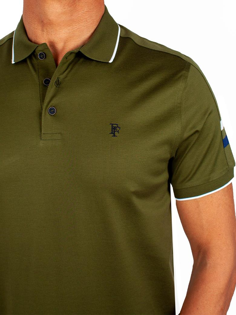Regular Fit Yaka Detaylı Merserize %100 Pamuk Haki Polo Tişört