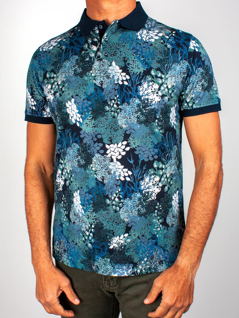 Reguler Fit Baskılı Merserize %100 Pamuk Lacivert Polo Yaka Tişört