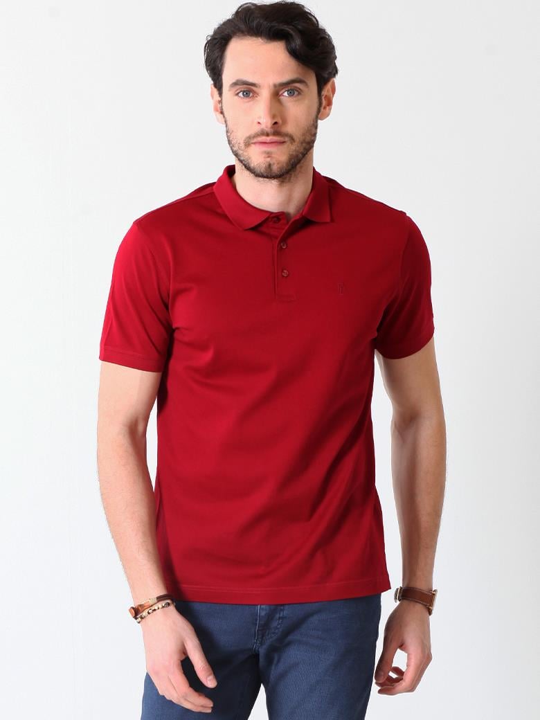 Reguler Fit Merserize %100 Pamuk Bordo Polo Yaka Tişört