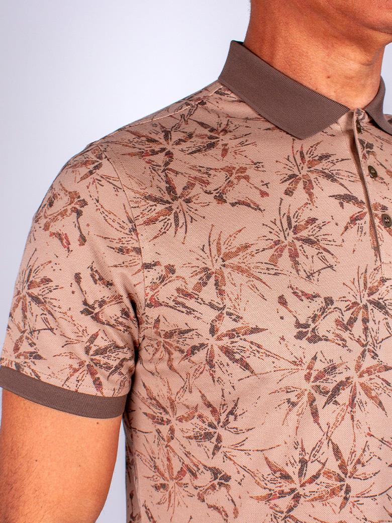 Reguler Fit Merserize %100 Pamuk Desenli Kahve Polo Yaka Tişört