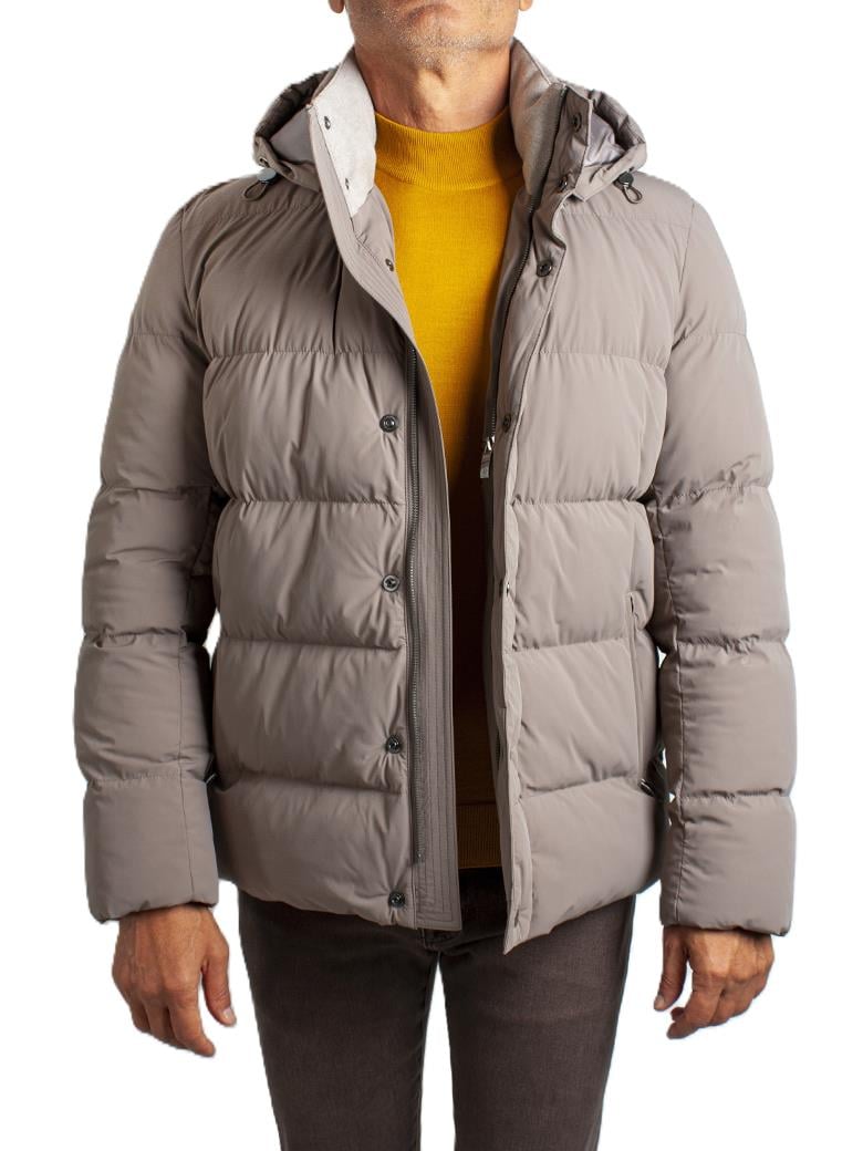 Standart Fit Elyaf Dolumlu Kapüşonlu Bej Şişme Mont