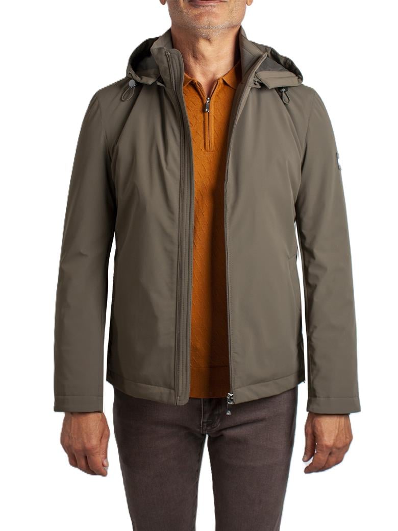 Standart Fit Elyaf Dolumlu Kapüşonlu Su Geçirmez Haki Mont