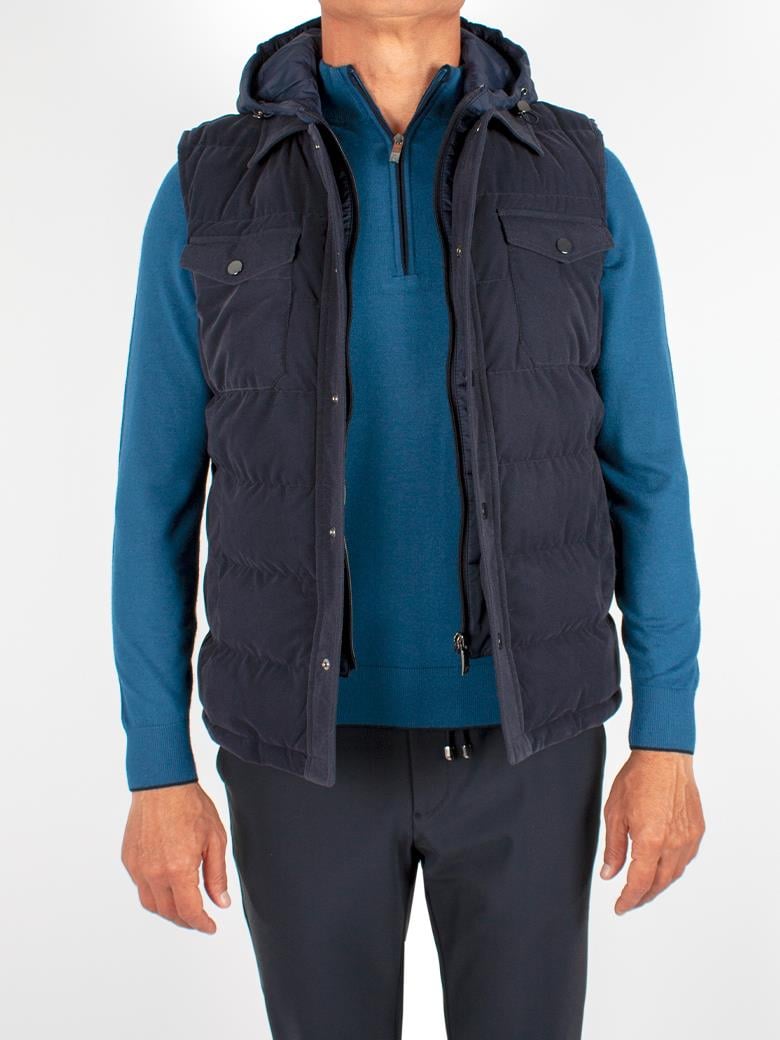 Standart Fit İçten Fermuarlı Kapşonlu Lacivert Şişme Yelek