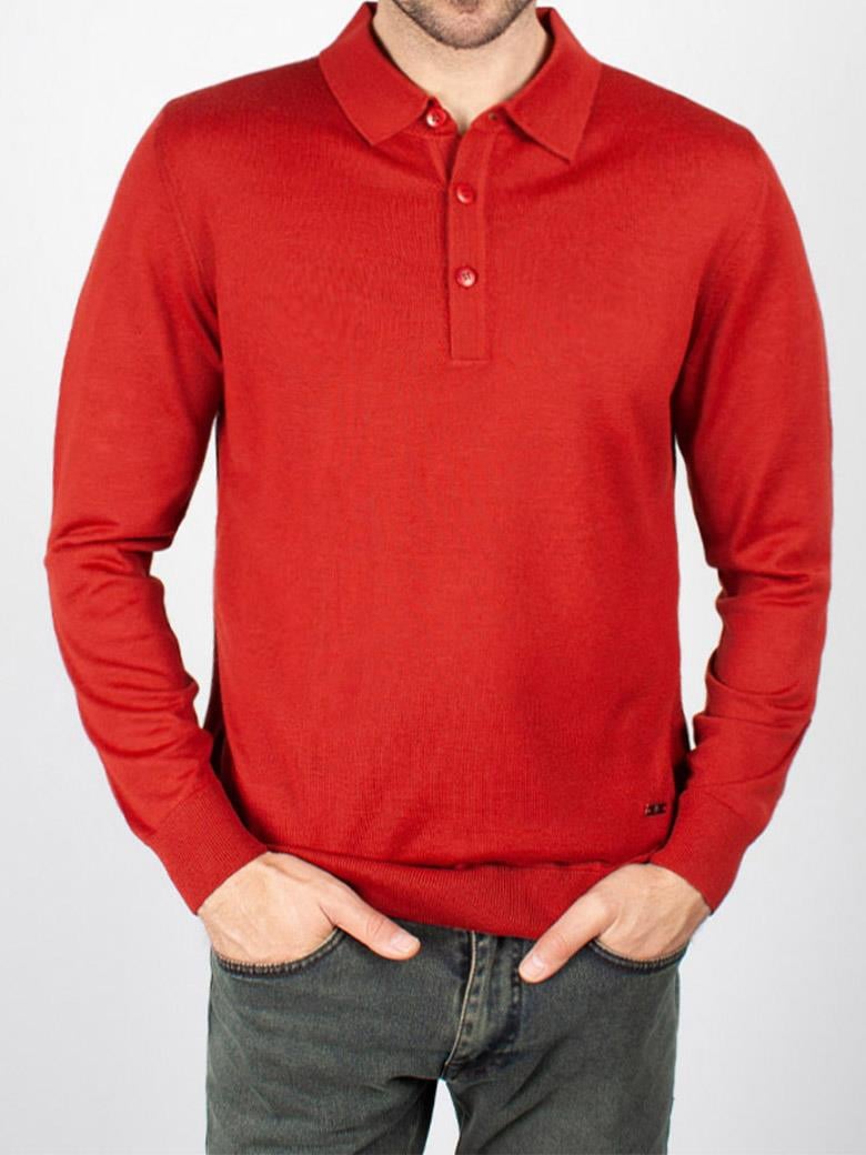 Standart Fit Normal Kesim Polo Yaka Kiremit Triko Yün Kazak