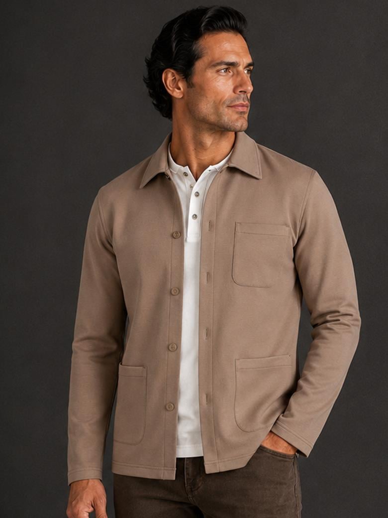 Standart Fit Pamuklu Bej İnterlock Ceket