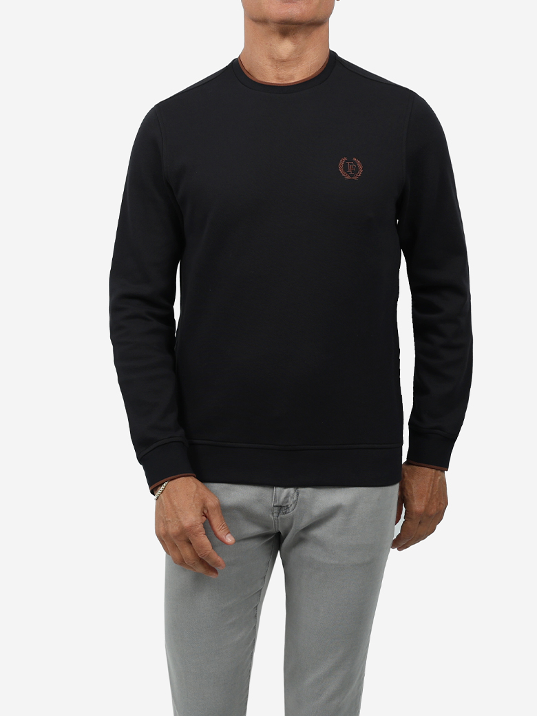 Standart Fit Siyah Bisiklet Yaka İnterlok Sweatshirt