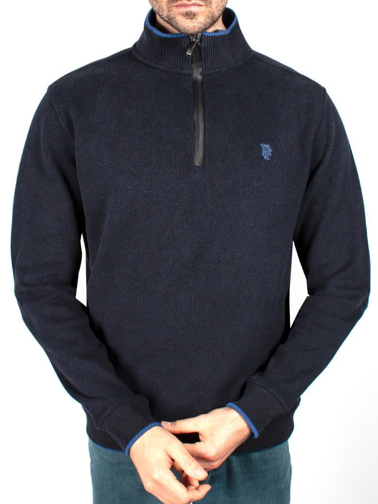 Standart Fit Troyer Yaka Lacivert Fermuarlı Pamuk Sweatshirt