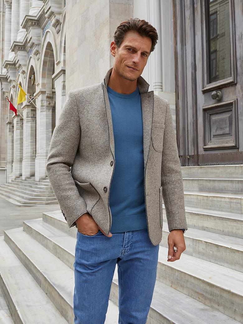 Standart Fit Yün Bej Blazer Ceket