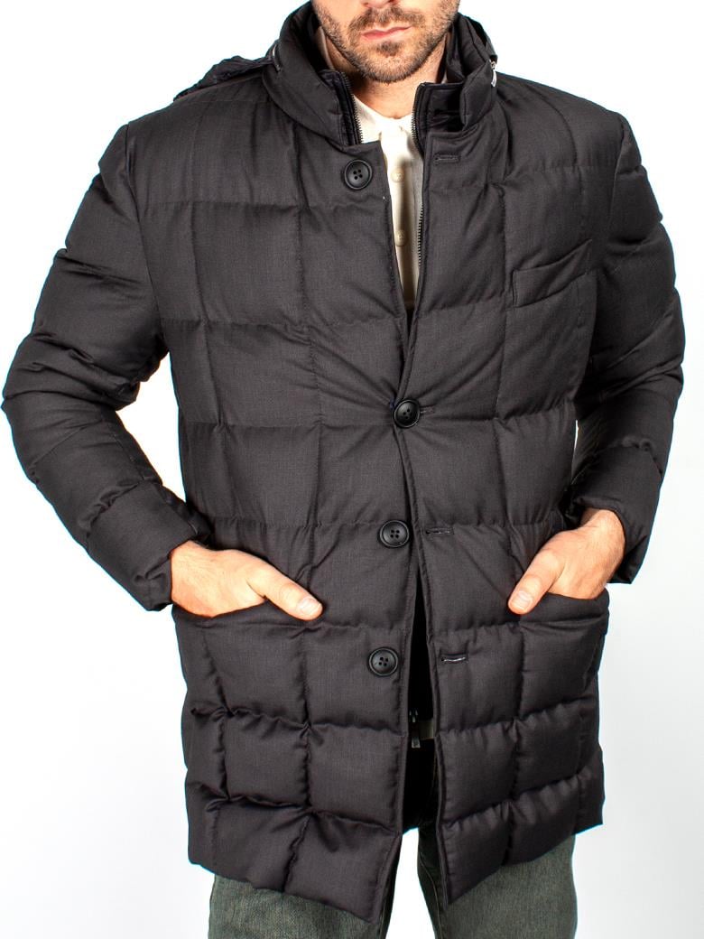 Standart Kesim Antrasit Gizli Kapşonlu Şişme Uzun Kaban