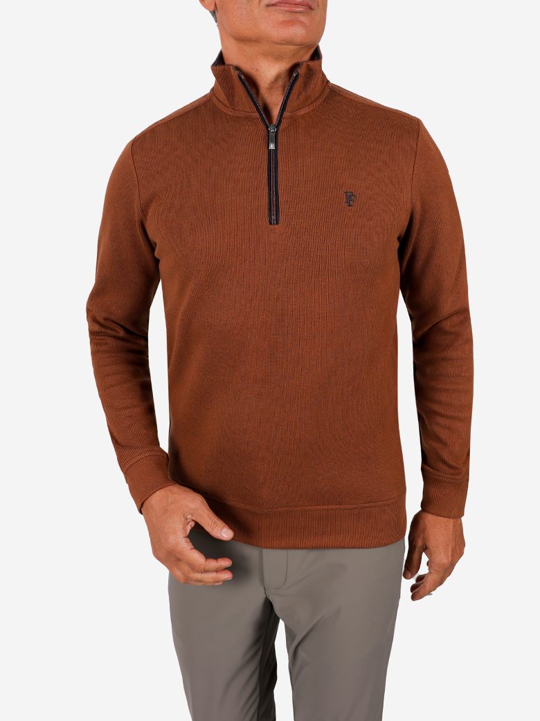 Troyer Yaka Fermuarlı Kiremit Sweatshirt