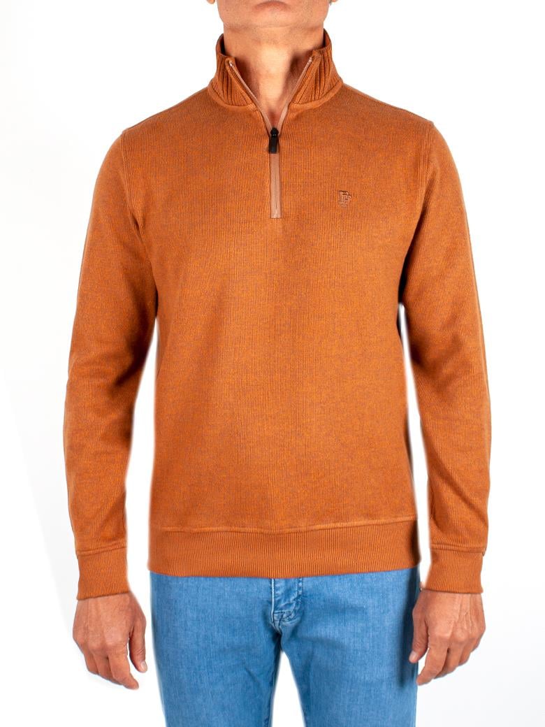 Troyer Yaka Hardal Fermuarlı Pamuk Sweatshirt