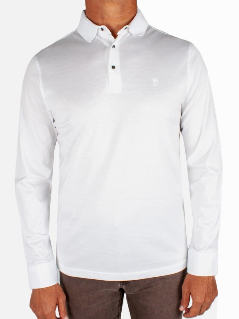 Uzun Kollu Merserize Pamuk Beyaz Polo Shirt