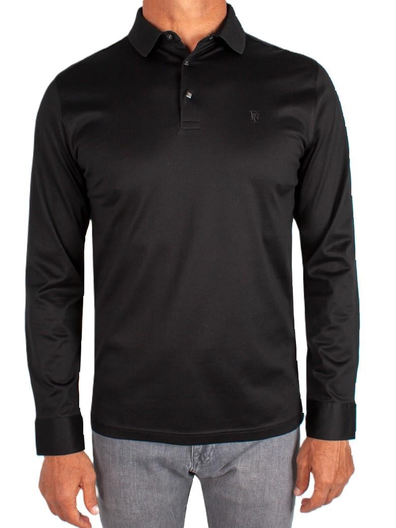 Uzun Kollu Merserize Pamuk Siyah Polo Shirt