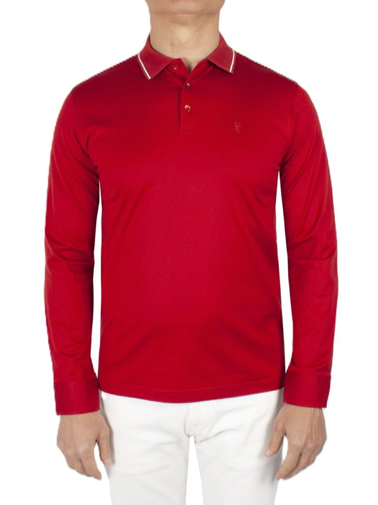Uzun Kollu Yaka Detaylı Merserize Pamuk Kiremit Polo Shirt