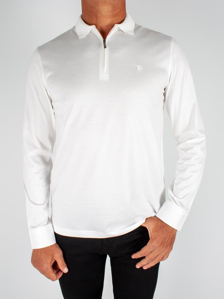 Uzun Kollu Yaka Detaylı Merserize Pamuk Ekru Polo Shirt