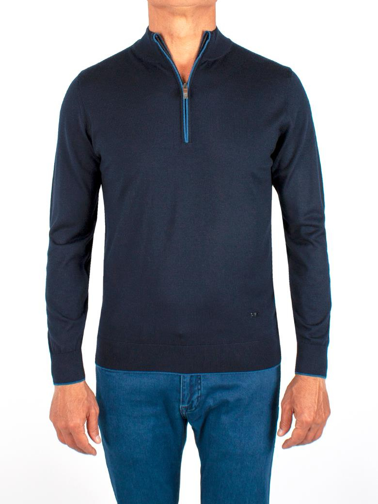 Yarım Balıkçı Fermuarlı Lacivert Triko Yün Kazak