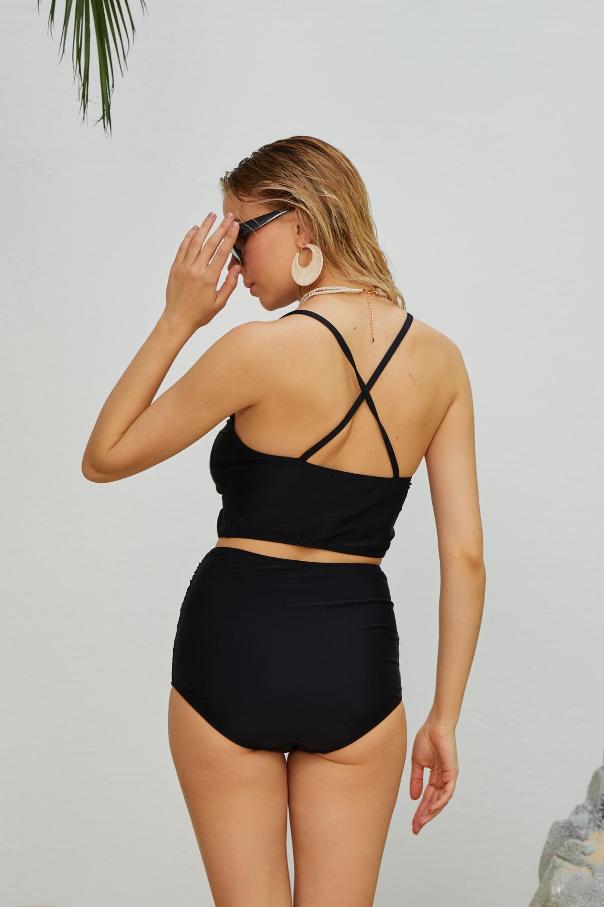 Starinci MayoBikini Altı Yüksek Bel Toparlayıcı Model Büzgülü Siyah