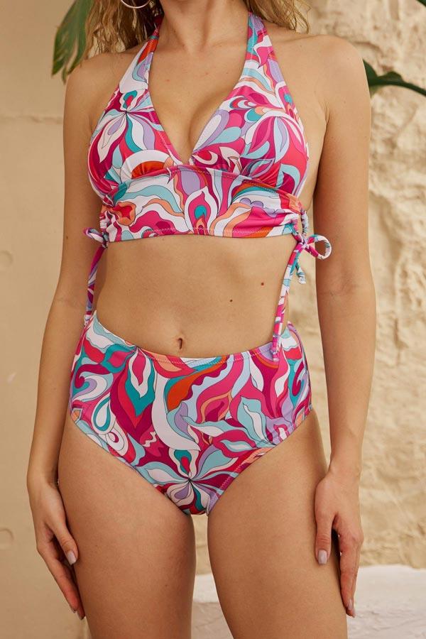 Starinci MayoBikini Takımı Toparlayıcı Pembe Yaz Desenler