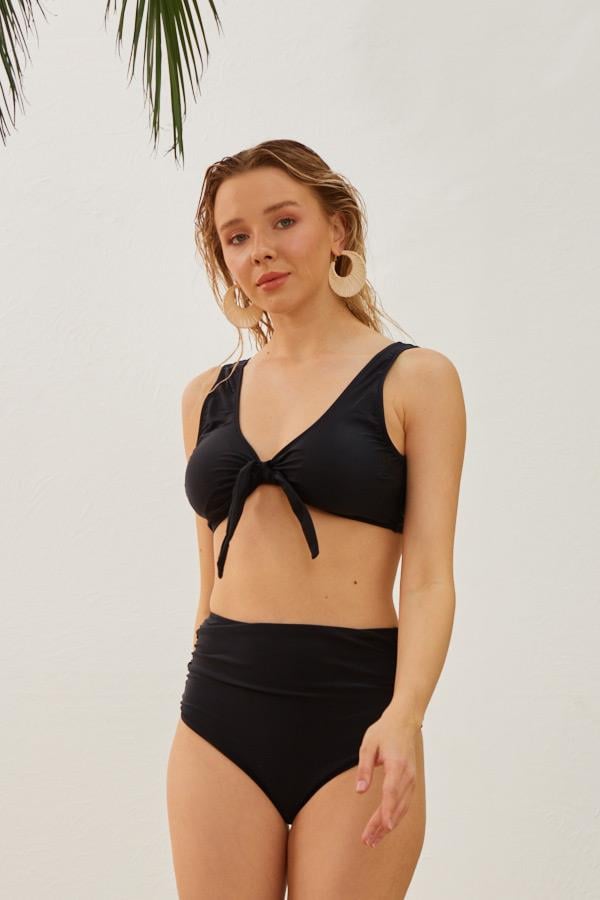 Starinci MayoToparlayıcı Yüksek Bel Fiyonklu Bikini Takımı Siyah