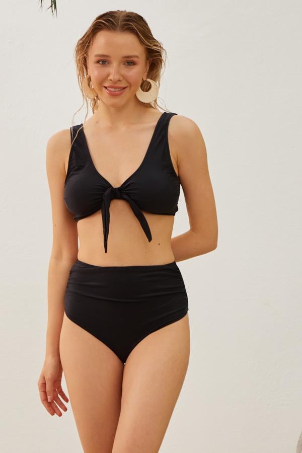 Starinci MayoToparlayıcı Yüksek Bel Fiyonklu Bikini Takımı Siyah