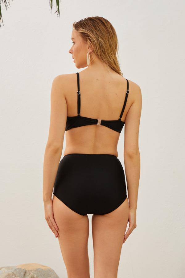 Starinci MayoYüksek Bel Toparlayıcı Bikini Takımı Göğüs Biyeli Düz Siyah 