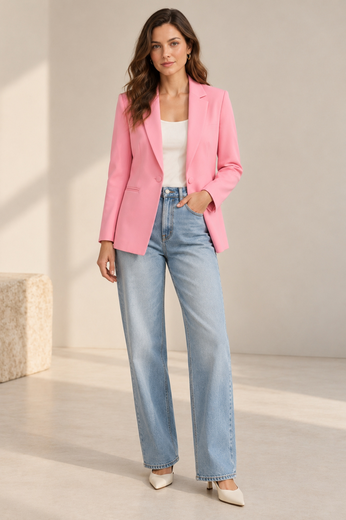 StarinciAçık Pembe Tek Düğmeli Slim Fit Kadın Blazer Ceket