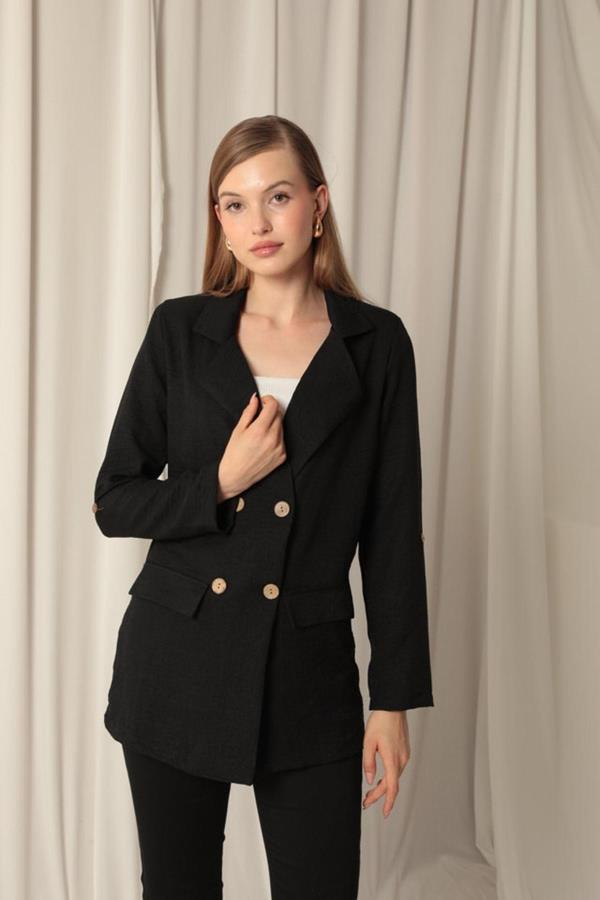 Starinci MayoKadın Blazer Ceket Melanj Keten Siyah