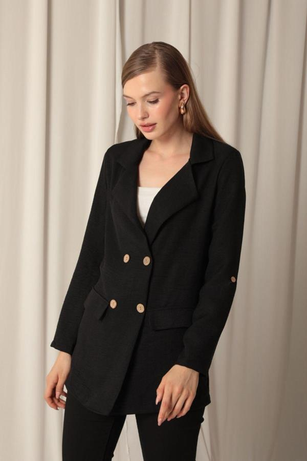 Starinci MayoKadın Blazer Ceket Melanj Keten Siyah