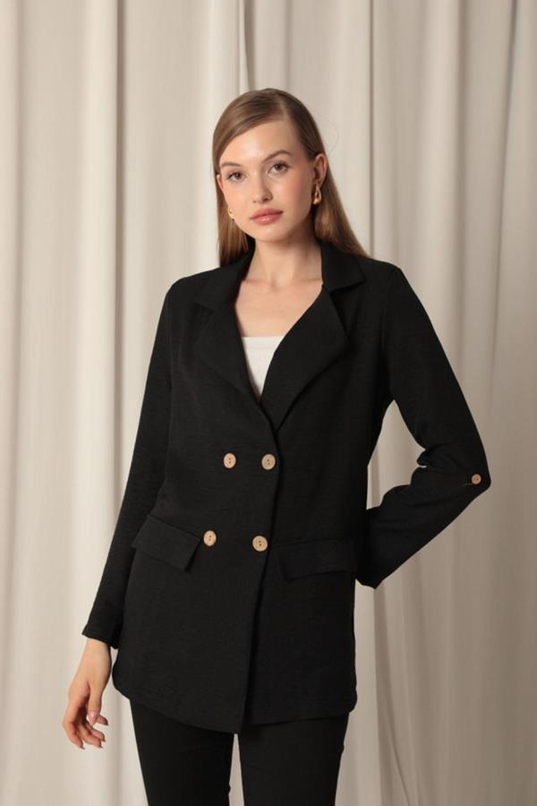 Starinci MayoKadın Blazer Ceket Melanj Keten Siyah