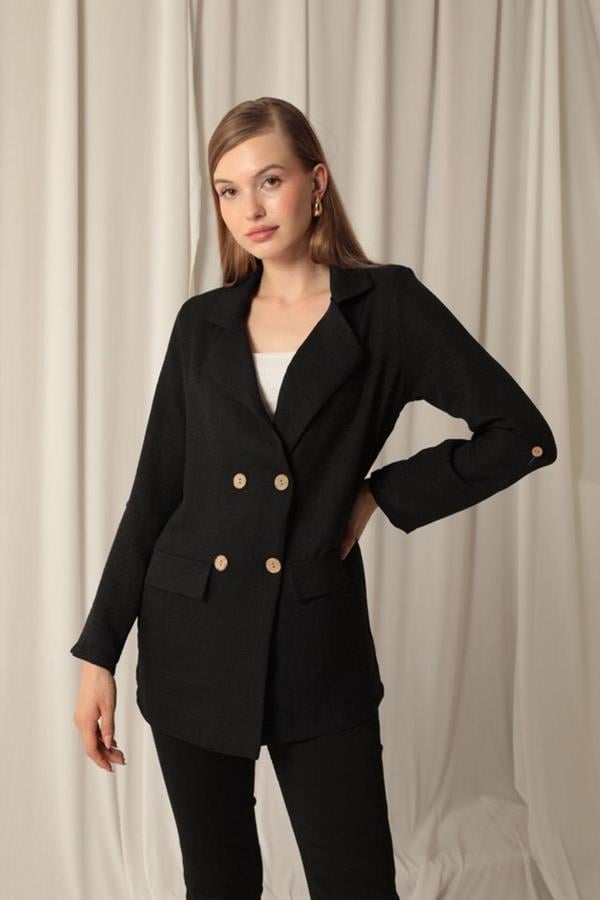 Starinci MayoKadın Blazer Ceket Melanj Keten Siyah