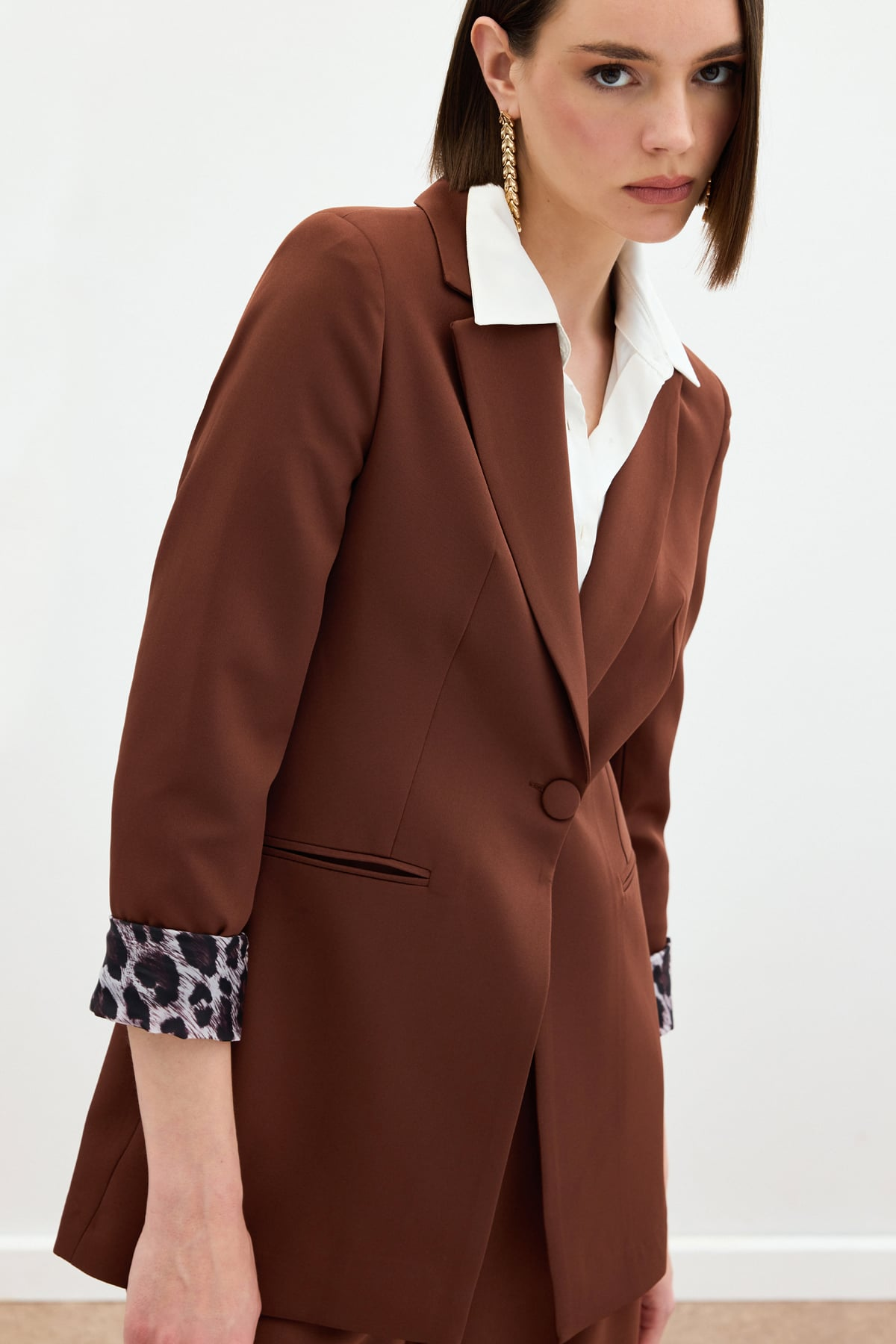 StarinciKahverengi Tek Düğmeli Klasik Blazer Ceket