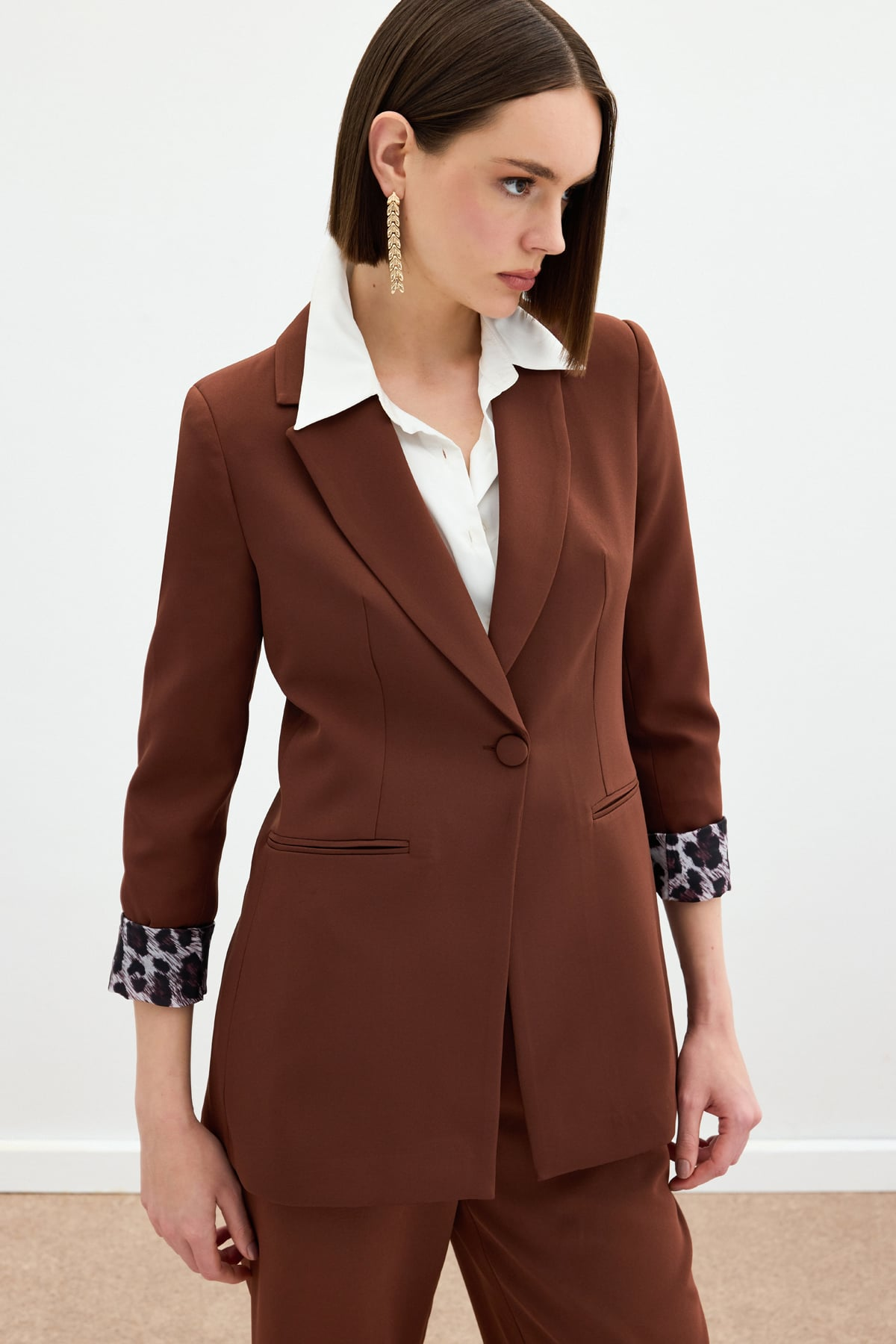 StarinciKahverengi Tek Düğmeli Klasik Blazer Ceket