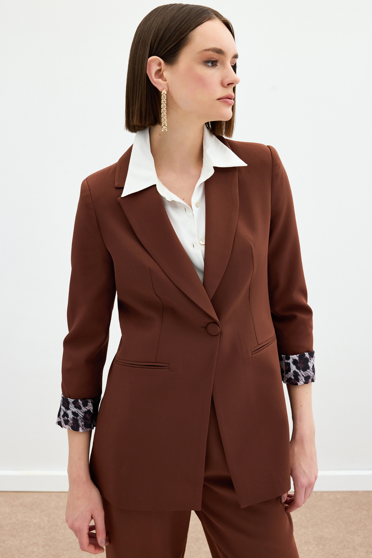 StarinciKahverengi Tek Düğmeli Klasik Blazer Ceket