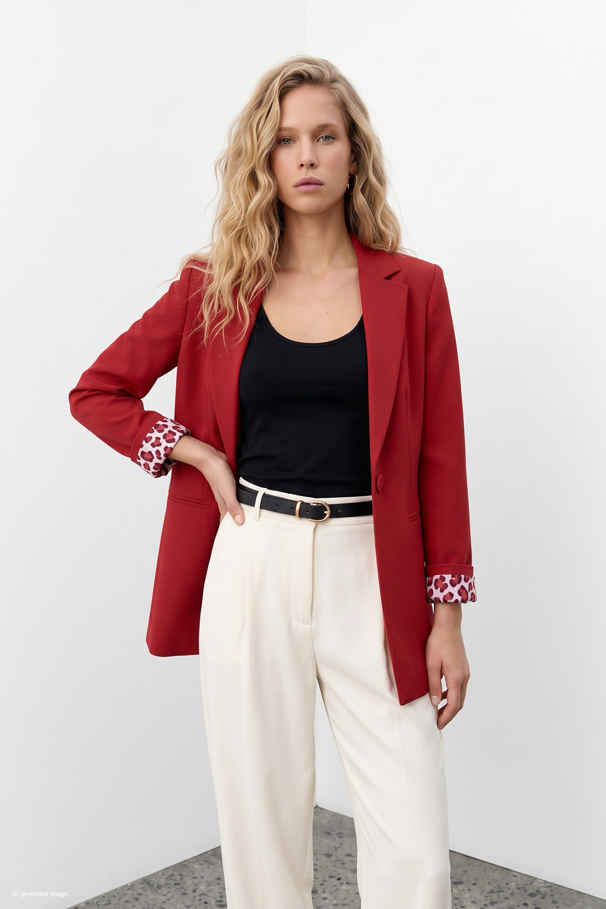 StarinciKırmızı Tek Düğmeli Uzun Blazer Ceket