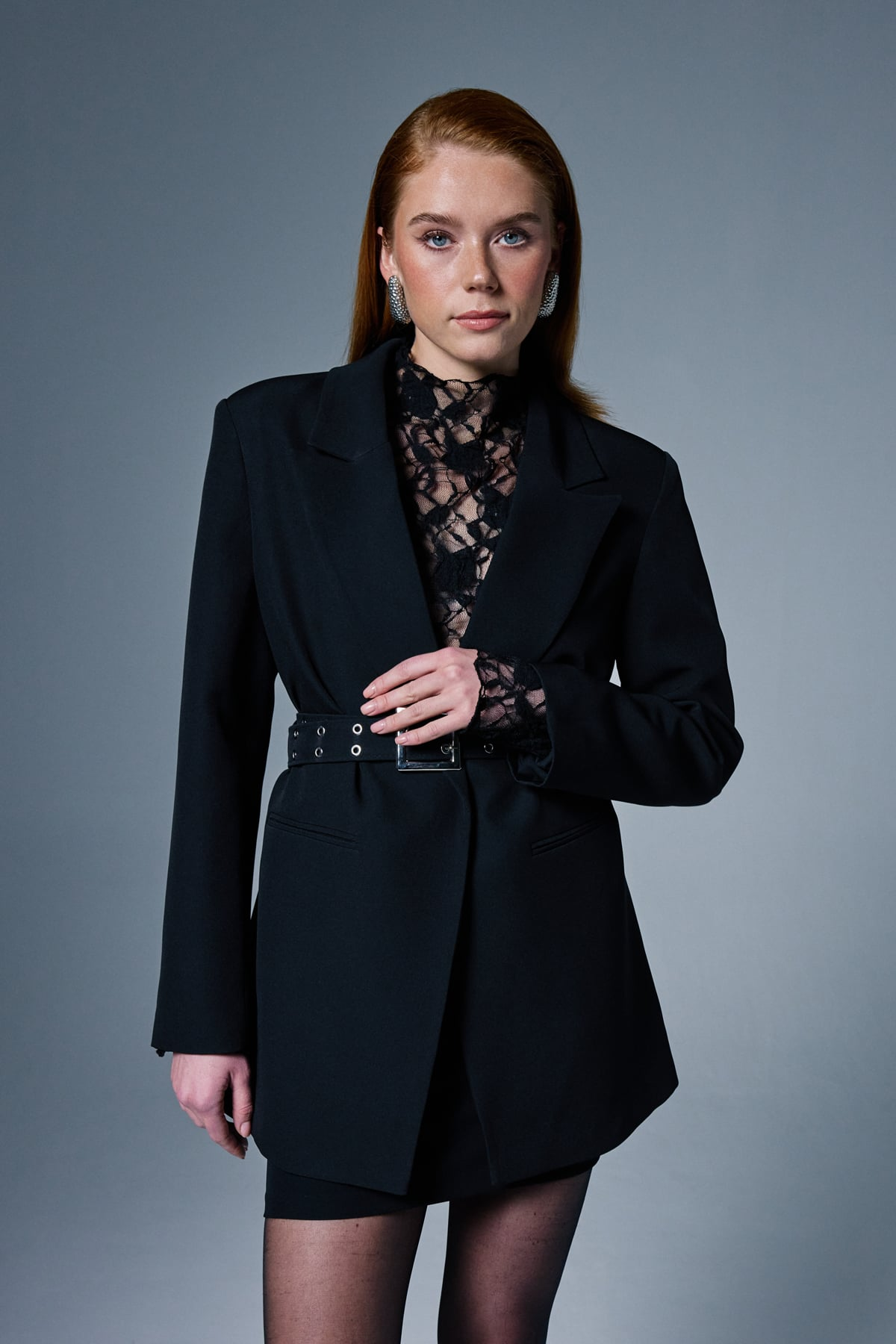 StarinciSiyah Kemerli Kadın Blazer Ceket